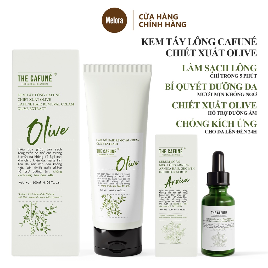 Combo Kem Tẩy Lông và Serum triệt Lông Chính hãng The Cafuné an toàn cho vùng kín, bikini, chân, tay, nách 100ml