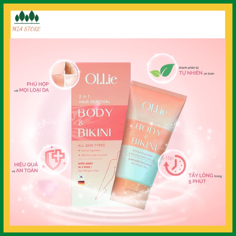 CHE TÊN SP Combo kem tẩy lông OLLIE, tẩy lông vùng kín,nách, tay, chân, triệt lông an toàn không đau rát cho da nhạy cảm