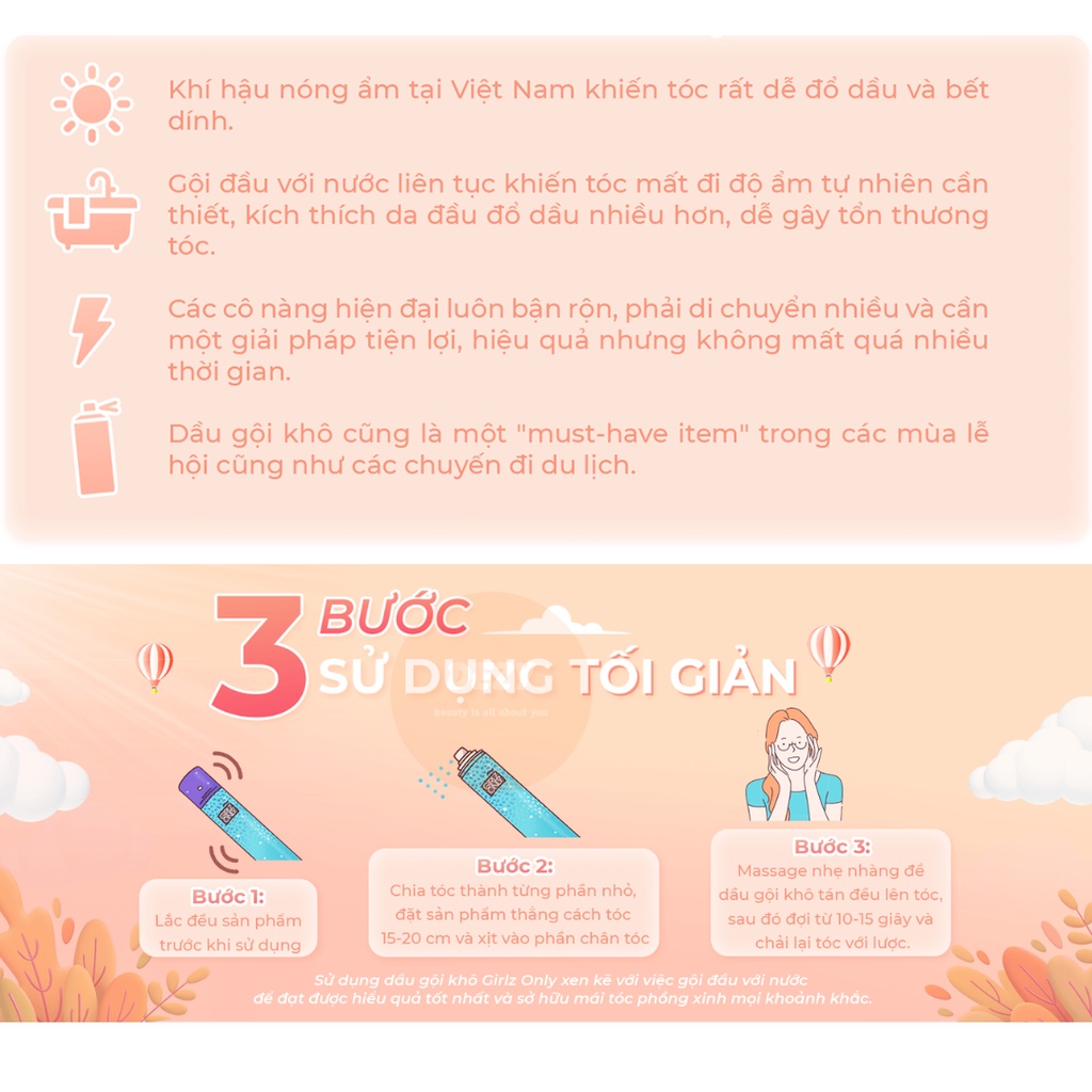 Dầu Gội Khô Girlz Only Dry Shampoo Dạng Xịt Chăm Sóc Tóc Thơm – Dầu Gội Đầu Dưỡng Tóc Phồng Tóc Cho Da Dầu Nam Nữ – Dezy