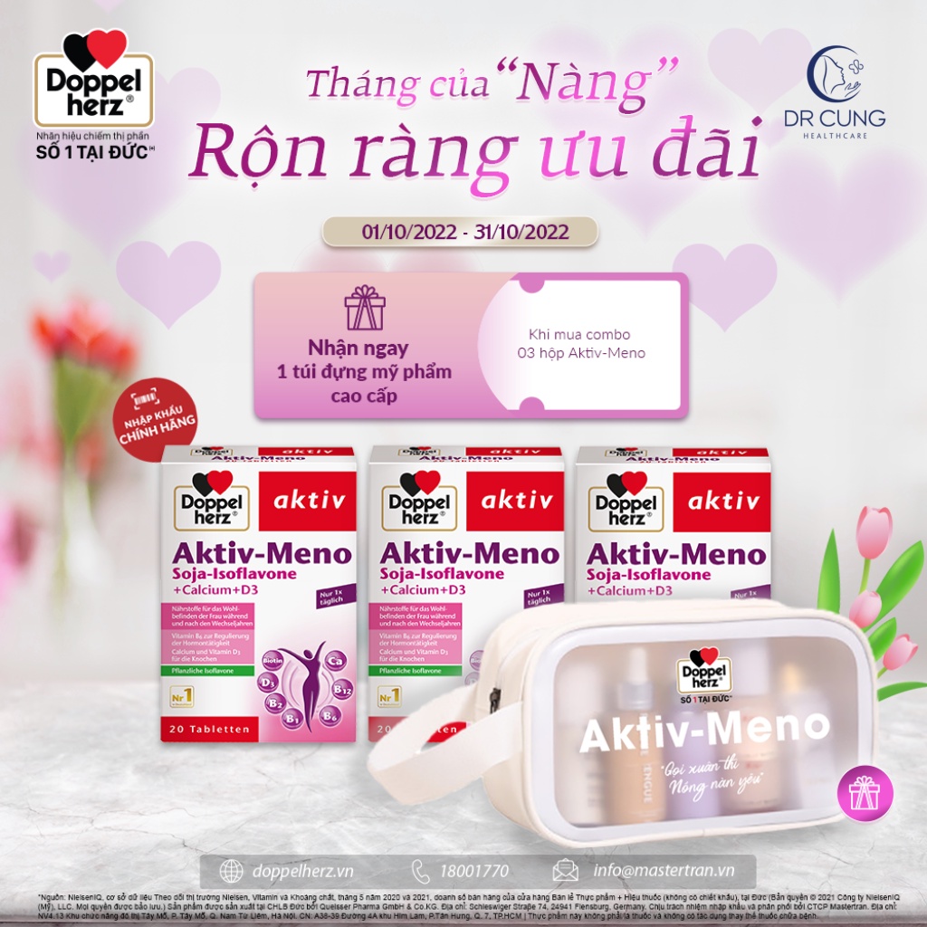 Bác Sĩ Cung Aktiv Meno Doppelherz – Viên Uống Bổ Sung Nội Tiết Tố Nữ, Nội Tiết Tố Nữ, Mầm Đậu Nành, Làm Đẹp Da (30V)