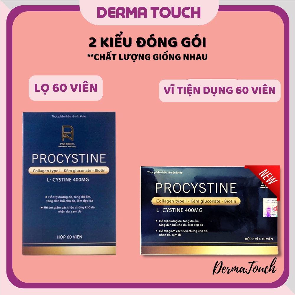 Procystine Viên uống giảm mụn trắng da đẹp tóc 60 viên Mẫu mới – Dược Mỹ phẩm chính hãng Derma Touch