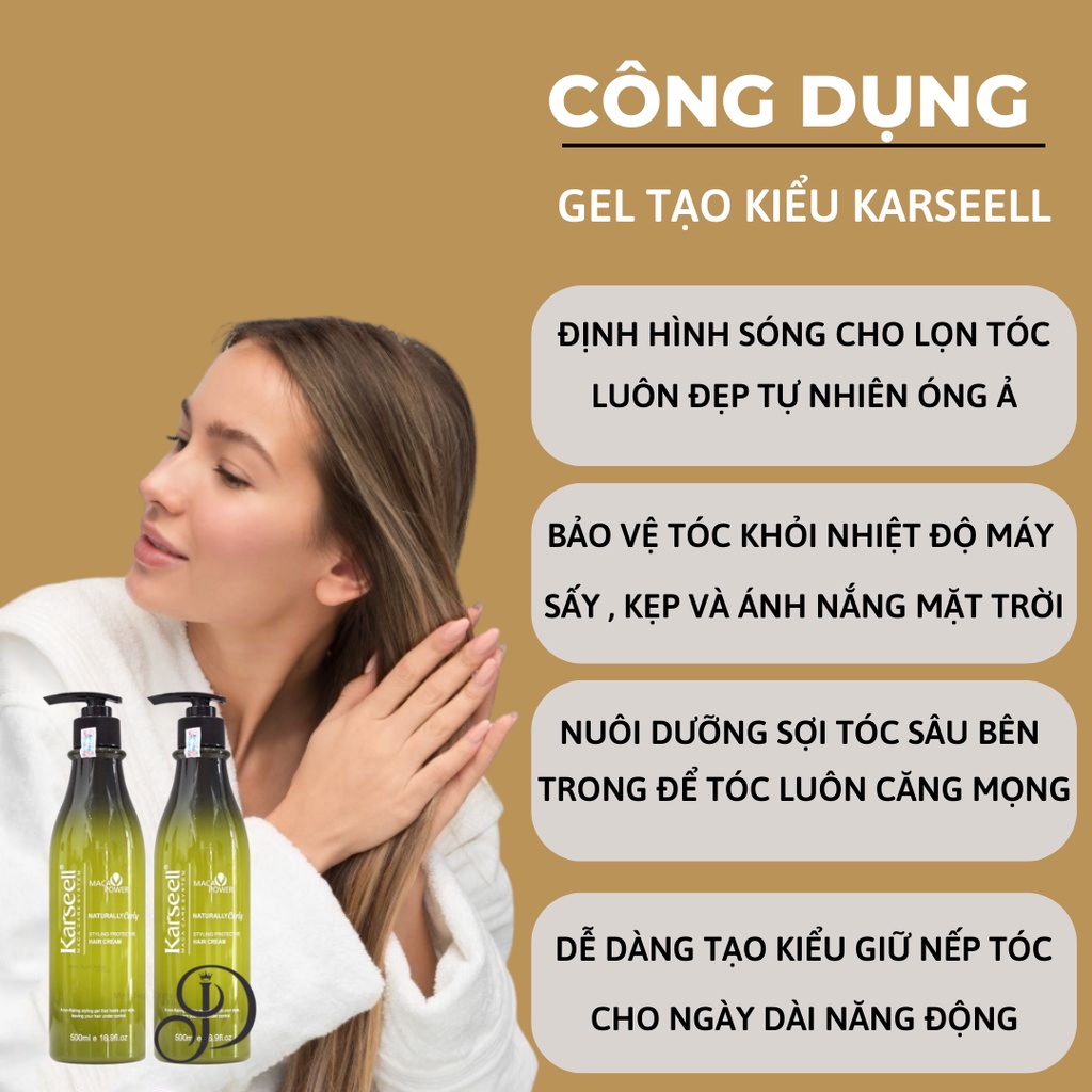 Gel Bóp Tóc Tạo Kiểu Tóc Uốn Xoăn KARSEELL Naturally Curly 500ml Vào Nếp Chuẩn Ý Muốn
