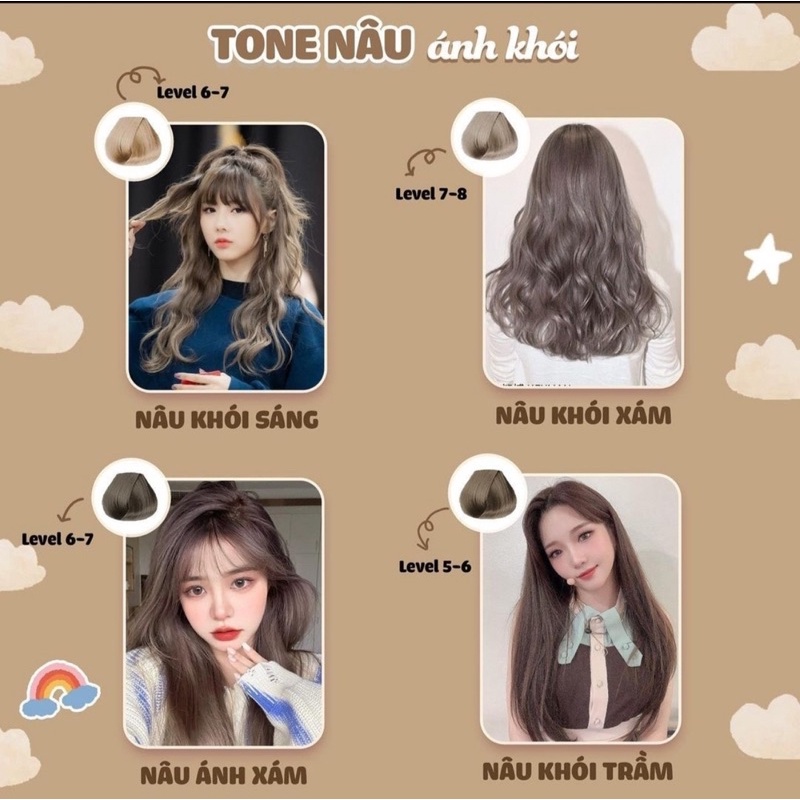 Thuốc Nhuộm Tóc Không Cần Tẩy Tone Nâu Siêu Hot Nhuộm Tại Nhà ( TẶNG OXY + GĂNG TAY + HƯỚNG DẪN)