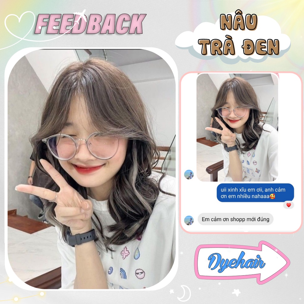 Thuốc nhuộm tóc, thuốc nhuộm tóc màu Nâu Trà Đen DYE.HAIR, tặng kèm oxy trợ dưỡng và bao tay