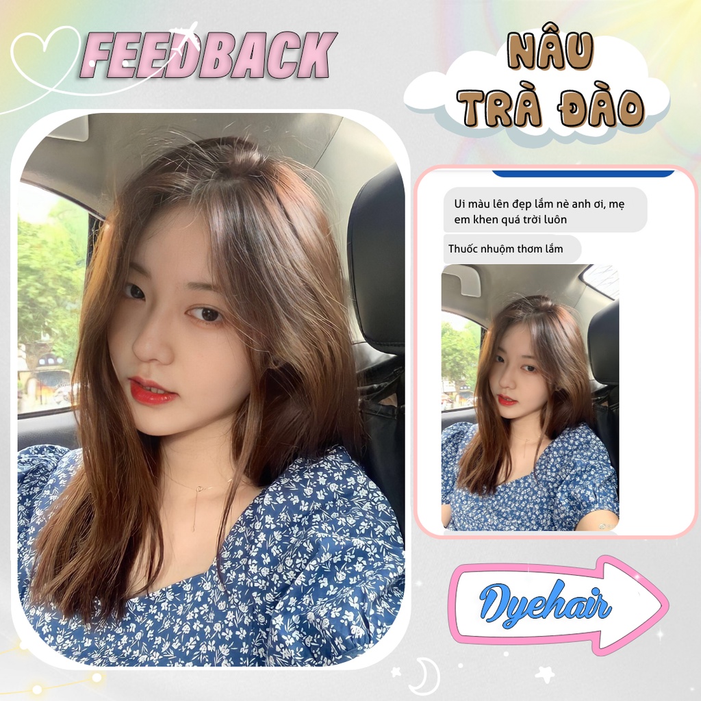 Thuốc nhuộm tóc, thuốc nhuộm tóc  NÂU TRÀ ĐÀO không tẩy, DYE HAIR, tặng kèm oxy trợ dưỡng và bao tay