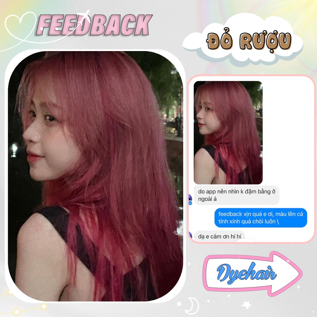 Thuốc nhuộm tóc, thuốc nhuộm tóc Đỏ Rượu, Dye.Hair, tặng kèm oxy trợ dưỡng và bao tay