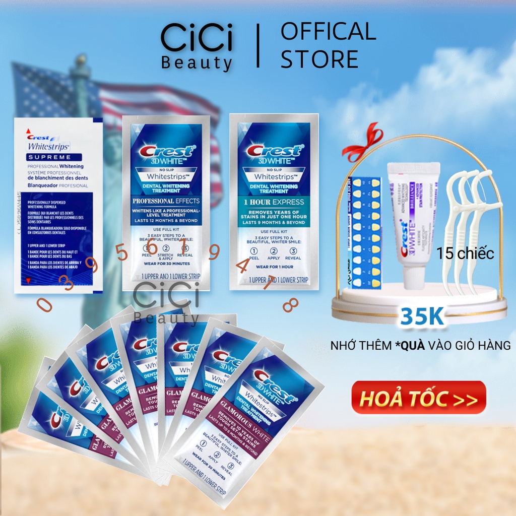 Combo 7 gói miếng dán trắng răng Crest 3D White nhập khẩu Mỹ – Trắng răng cấp tốc sau 1 liệu trình
