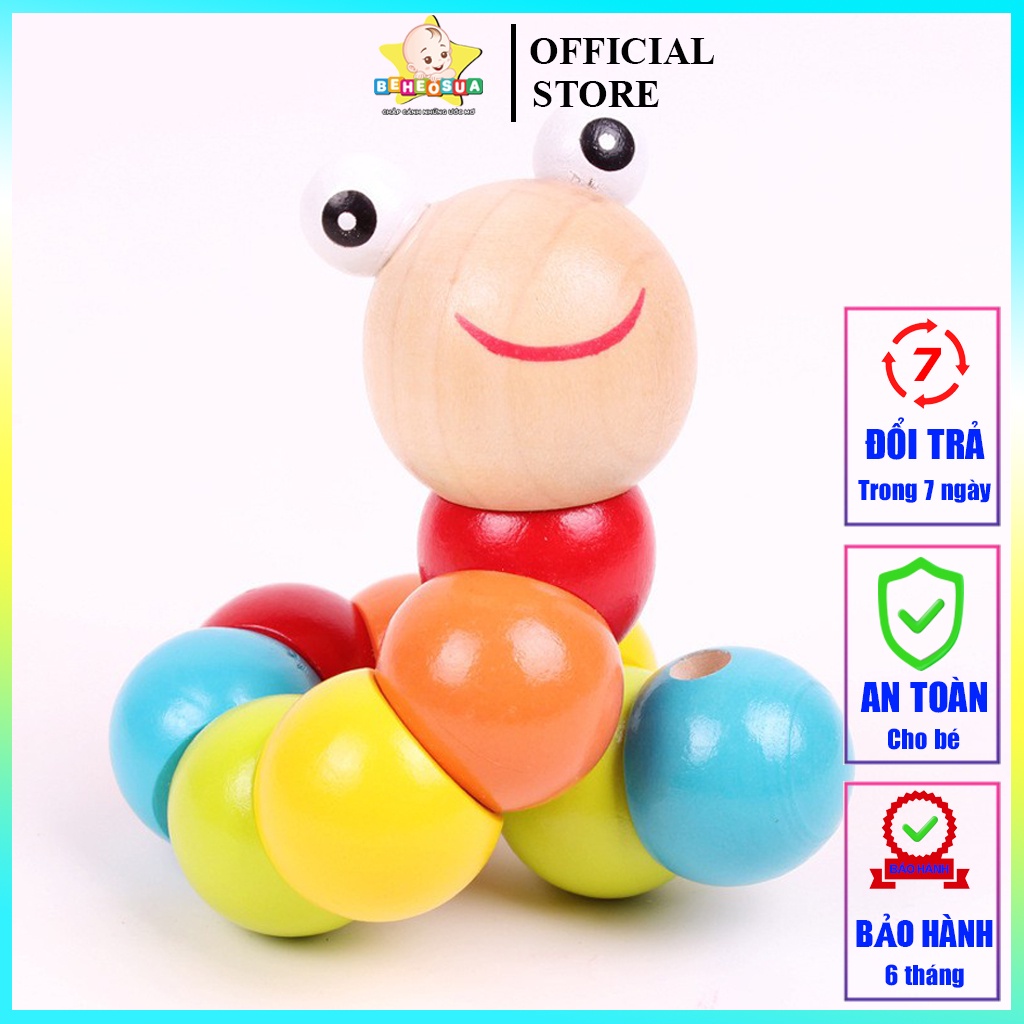 sâu gỗ uốn dẻo nhiều sắc – đồ chơi gỗ