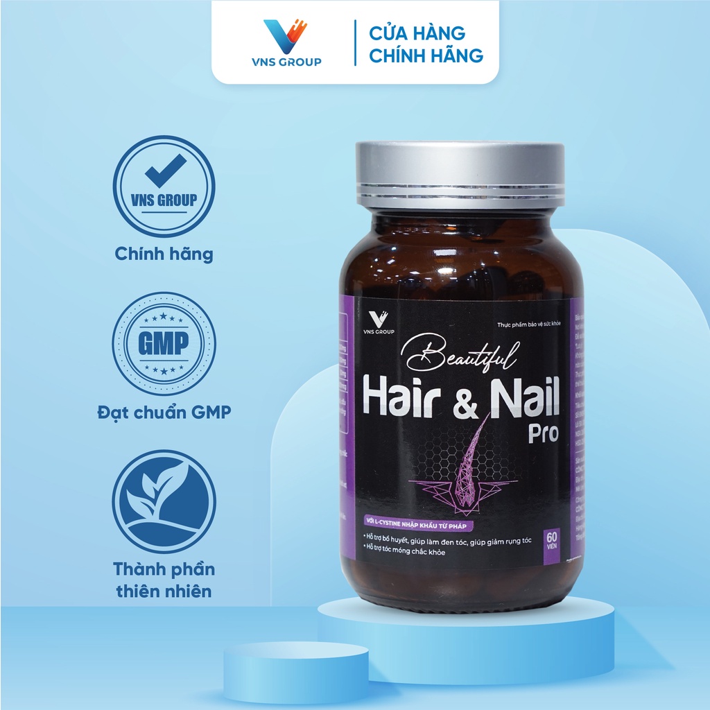 Viên uống Beautiful Hair & Nail Pro VNS Group dưỡng phục hồi hư tổn tóc và chăm sóc móng hộp 60 viên
