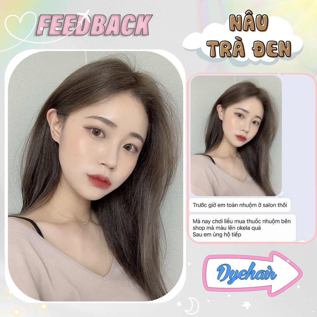 Thuốc nhuộm tóc, thuốc nhuộm tóc màu Nâu Trà Đen DYE.HAIR, tặng kèm oxy trợ dưỡng và bao tay