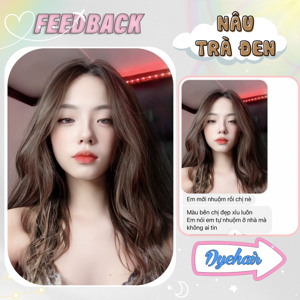Thuốc nhuộm tóc, thuốc nhuộm tóc màu Nâu Trà Đen DYE.HAIR, tặng kèm oxy trợ dưỡng và bao tay
