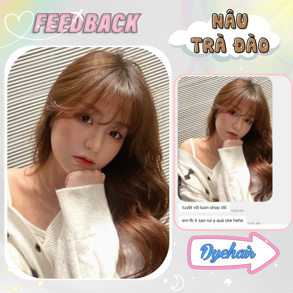 Thuốc nhuộm tóc, thuốc nhuộm tóc  NÂU TRÀ ĐÀO không tẩy, DYE HAIR, tặng kèm oxy trợ dưỡng và bao tay