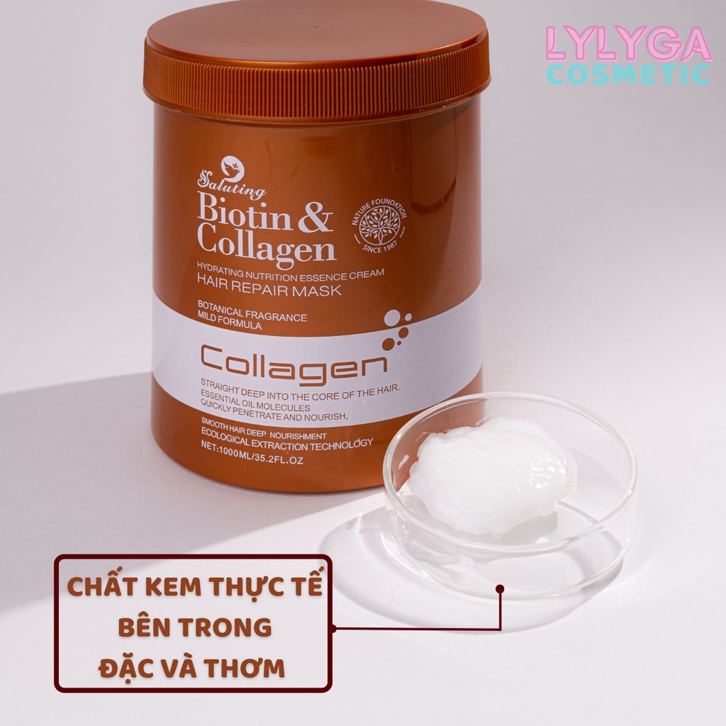 Kem ủ tóc hấp tóc BIOTIN COLLAGEN SALUTING 1000ML Dầu hấp Chăm sóc tóc siêu phục hồi tóc hư tổn UT13