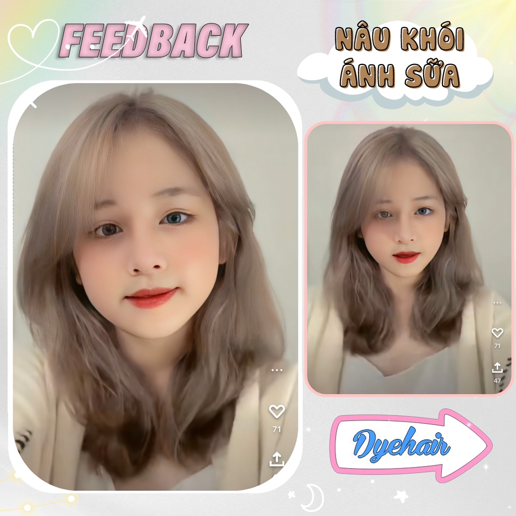 Thuốc nhuộm tóc, thuốc nhuộm tóc Nâu Khói Ánh Sữa, DYE.HAIR, tặng kèm oxy trợ ưỡng và bao tay