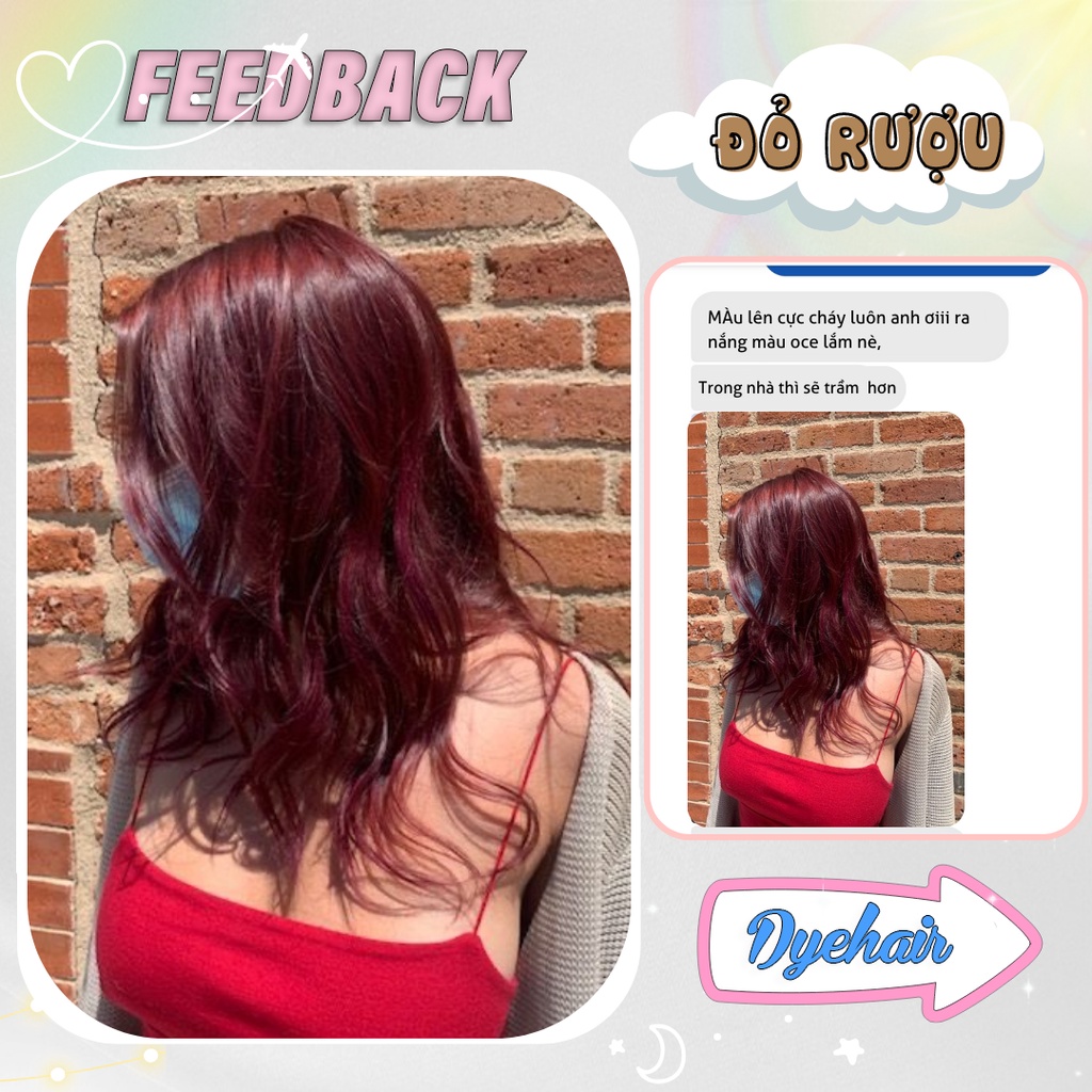 Thuốc nhuộm tóc, thuốc nhuộm tóc Đỏ Rượu, Dye.Hair, tặng kèm oxy trợ dưỡng và bao tay