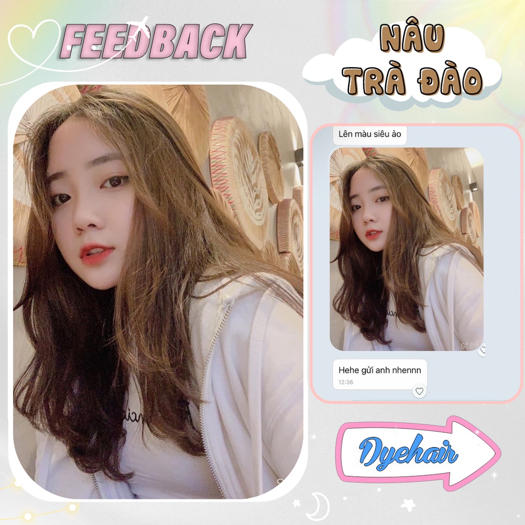 Thuốc nhuộm tóc, thuốc nhuộm tóc  NÂU TRÀ ĐÀO không tẩy, DYE HAIR, tặng kèm oxy trợ dưỡng và bao tay