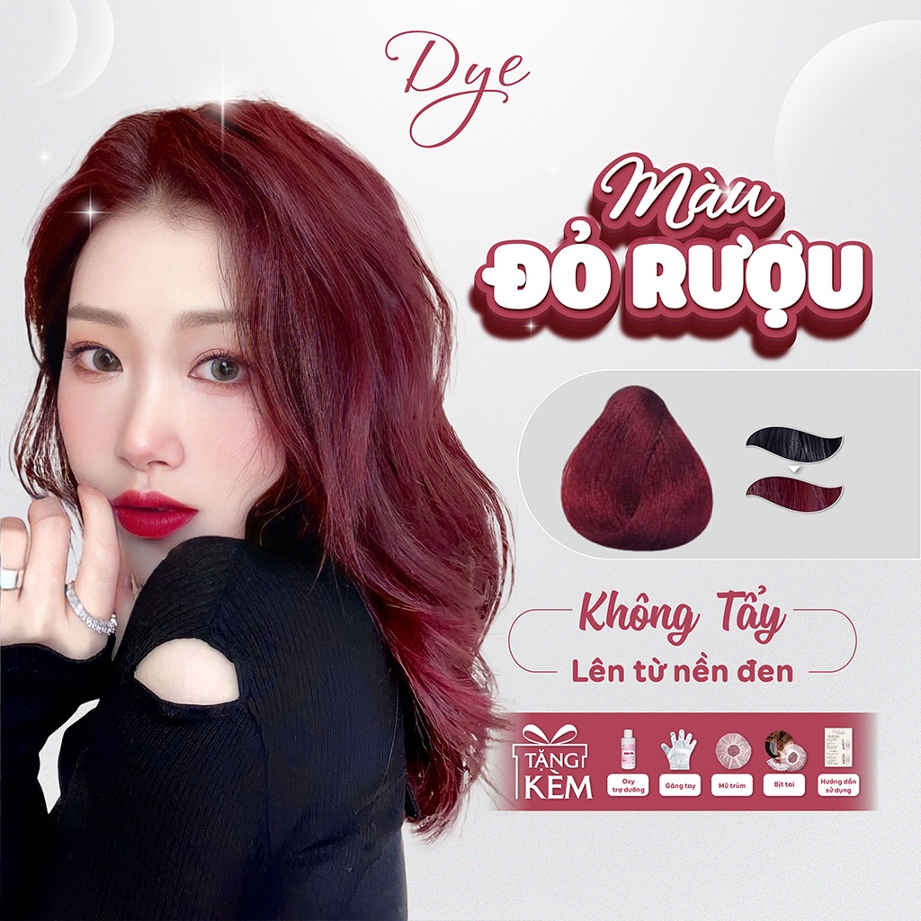 Thuốc nhuộm tóc, thuốc nhuộm tóc Đỏ Rượu, Dye.Hair, tặng kèm oxy trợ dưỡng và bao tay