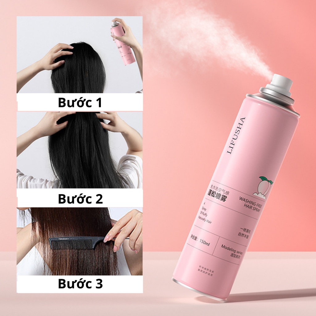 Dầu gội khô LIFUSHA 150ml dạng xịt an toàn không cần nước dùng cho nam, nữ không bết tóc nội địa Trung