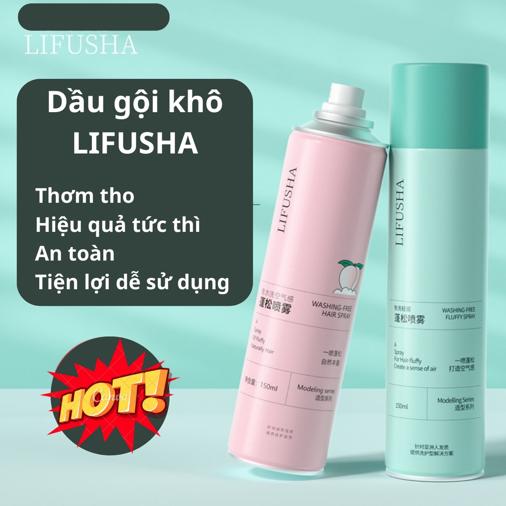 Dầu gội khô LIFUSHA 150ml dạng xịt an toàn không cần nước dùng cho nam, nữ không bết tóc nội địa Trung