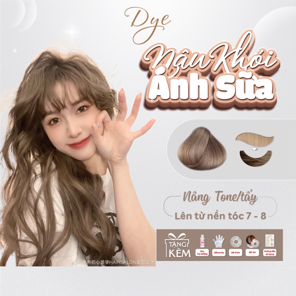 Thuốc nhuộm tóc, thuốc nhuộm tóc Nâu Khói Ánh Sữa, DYE.HAIR, tặng kèm oxy trợ ưỡng và bao tay
