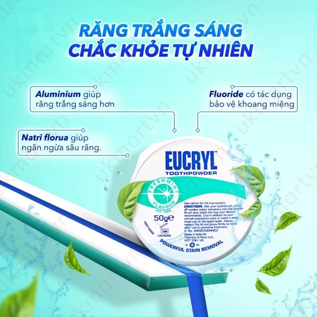 Kem Đánh Răng Eucryl 62g, Bột Tẩy Trắng Răng Eucryl 50g Giúp Sạch Miệng Trắng Răng, Hơi Thở Thơm Mát