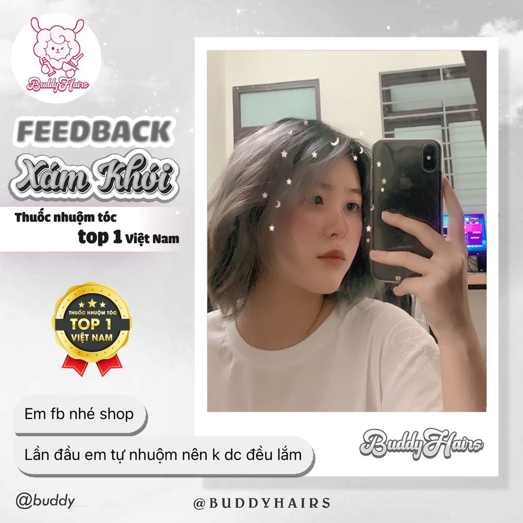 Thuốc nhuộm tóc màu XÁM KHÓI Thuốc nhuộm tóc tại nhà cao cấp Buddyhairs tặng kèm 1 tẩy 50K phụ kiện nhuộm
