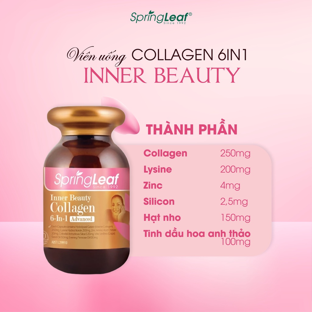Collagen uống 6 in 1 spring leaf chống oxy hóa, làm sáng da, mờ vết thâm – Viên uống collagen làm đẹp da, chắc khỏe tóc