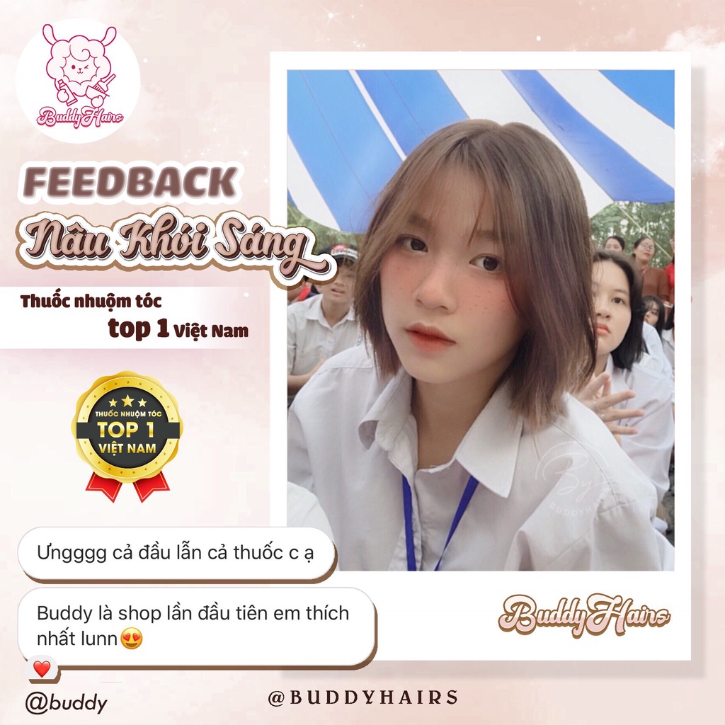 Thuốc nhuộm tóc màu NÂU KHÓI SÁNG thuốc nhuộm tóc tại nhà Buddyhairs tặng kèm phụ kiện nhuộm tóc