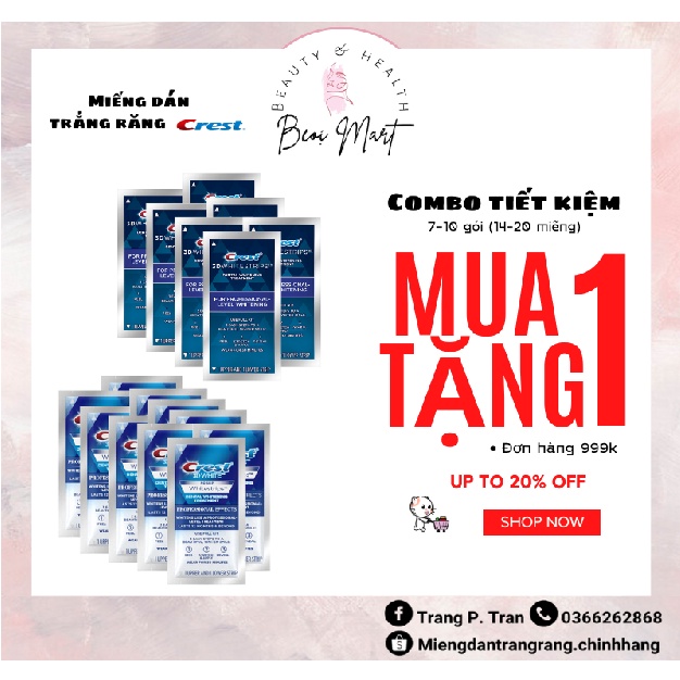 [Mã COSBAUH3 giảm 8% đơn 300K] COMBO Miếng dán trắng răng Crest Siêu tiết kiệm – Beoi Mart