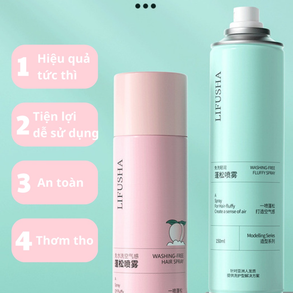 Dầu gội khô LIFUSHA 150ml dạng xịt an toàn không cần nước dùng cho nam, nữ không bết tóc nội địa Trung