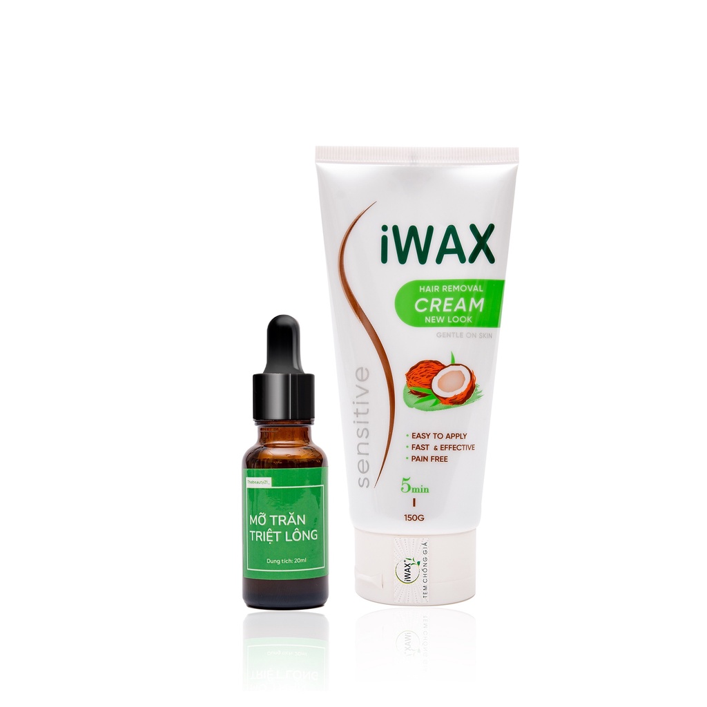 Combo: Kem Tẩy Lông Iwax 150ml và Mỡ Trăn Triệt Lông 20ml tẩy sạch lông vùng Bikini, Chân, Tay, Nách, Bụng