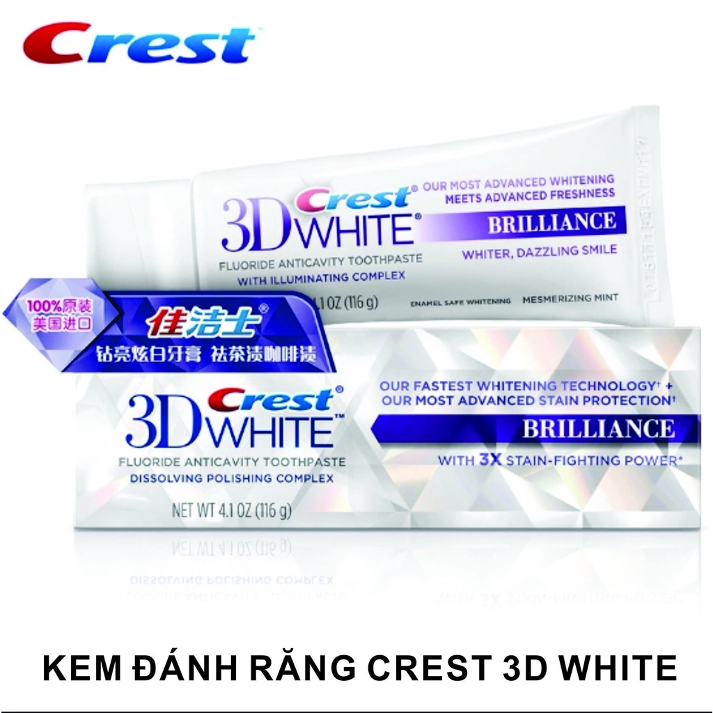 KEM ĐÁNH RĂNG CREST 3D WHITE LÀM SẠCH 95% VÊT Ố BỀ NGOÀI TUÝP LỚN 116G HÀNG NHẬP TMALL