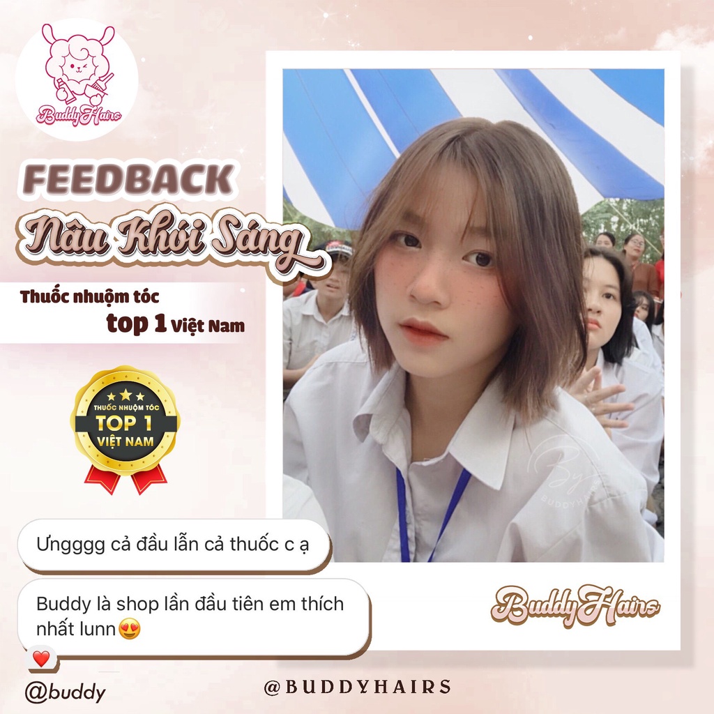 Thuốc nhuộm tóc màu NÂU KHÓI SÁNG, thuốc nhuộm tóc không cần tẩy, kem nhuộm tóc tại nhà Buddyhairs tặng kèm dụng cụ