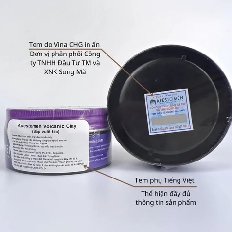 Sáp vuốt tóc nam Volcanic Clay tem check SMS chính hãng, tạo kiểu tóc, giữ nếp tóc