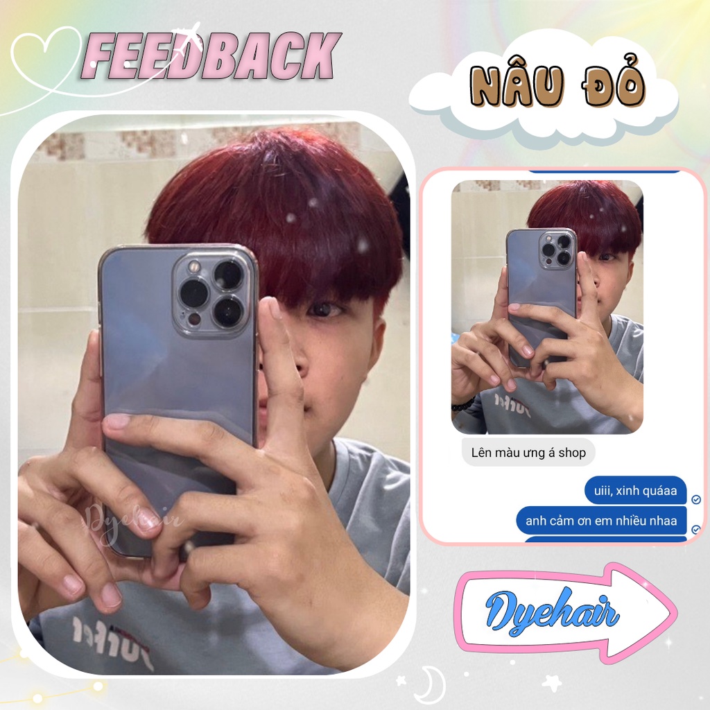 Thuốc nhuộm tóc, thuốc nhuộm tóc Nâu Đỏ, Dye.Hair, tặng kèm oxy trợ dưỡng và bao tay