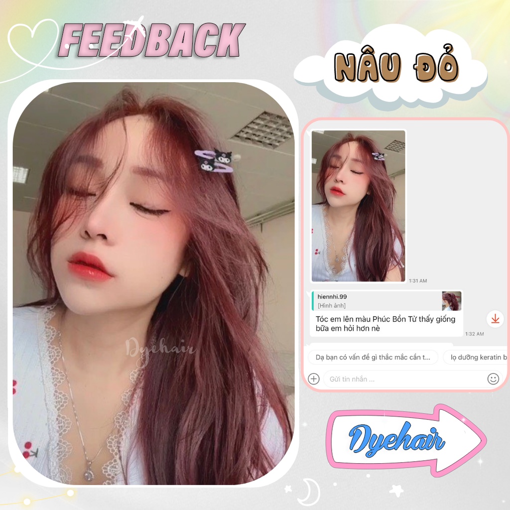 Thuốc nhuộm tóc, thuốc nhuộm tóc Nâu Đỏ, Dye.Hair, tặng kèm oxy trợ dưỡng và bao tay