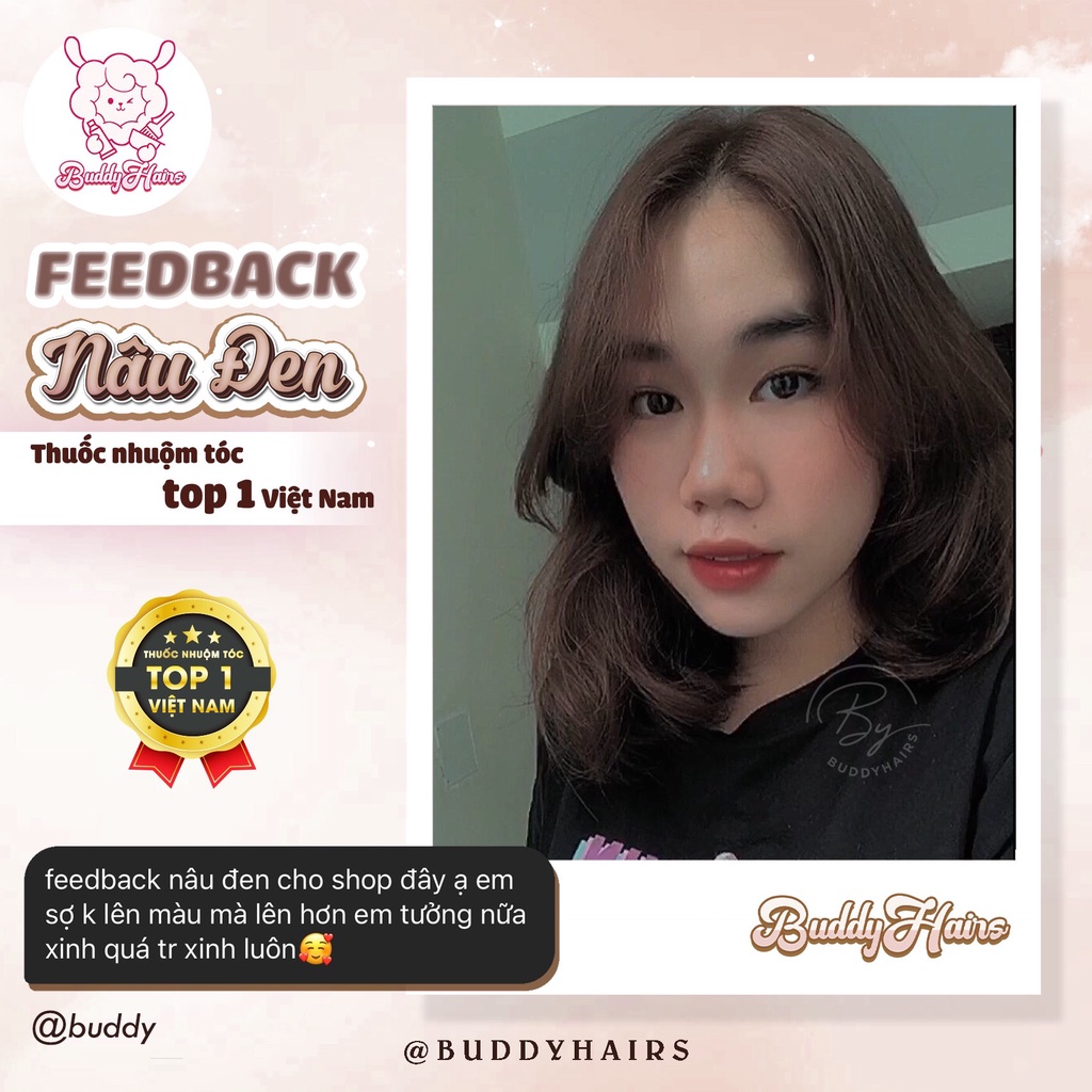 Thuốc nhuộm tóc màu NÂU ĐEN thuốc nhuộm tóc tại nhà Buddyhairs tặng kèm phụ kiện nhuộm tóc