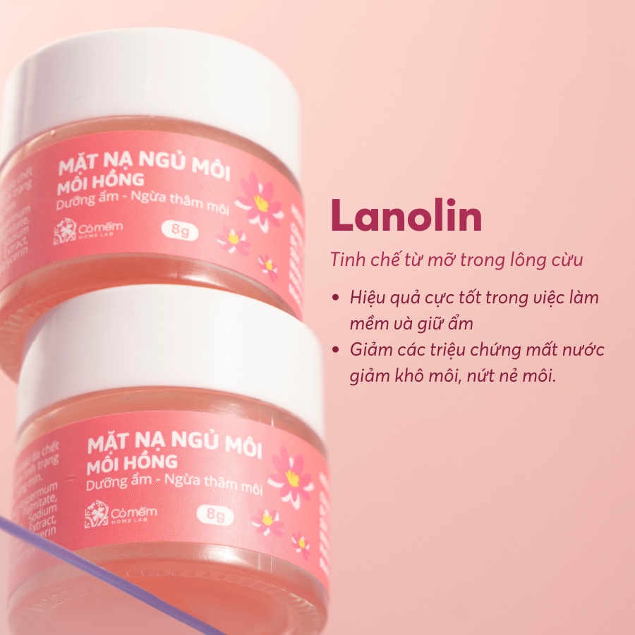 Mặt Nạ Ngủ Môi Hồng Dưỡng Ẩm Giảm Thâm Căng Bóng Mềm Mịn Chống Nứt Nẻ Cỏ Mềm 8g