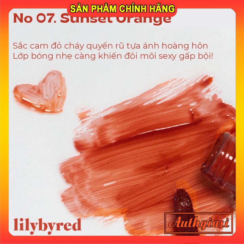 Son kem bóng LILYBYRED Tint Glassy Layer Fixing Tint màu 07 Sun Orange Cam Cháy căng bóng
