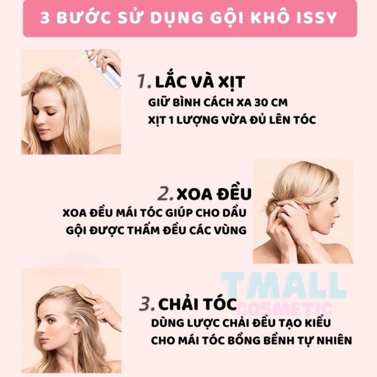 Dầu gội khô ISSY 150ml dạng xịt an toàn không cần nước dùng cho nam, nữ không bết tóc bodymist.tphcm