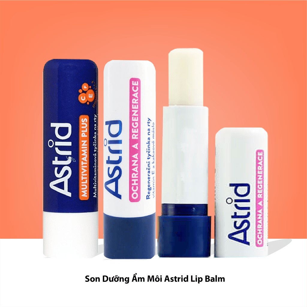 Son dưỡng môi mỡ hươu Astrid, CH Séc (4.7g màu trắng và xanh, 3g trắng và hồng) giúp dưỡng ẩm, tái tạo môi