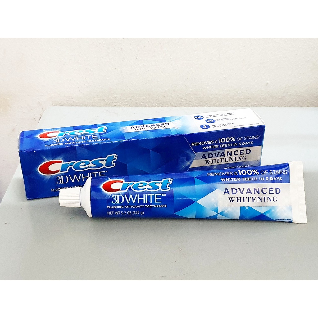 (Mẫu Mới) Kem Đánh Răng Trắng Răng Crest 3D White Advanced Whiteing 147gr và Vivid Mint Ultra 147gr Chính Hãng Mỹ
