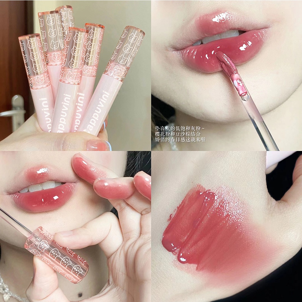 Son bóng CAPPUVINI gấu hồng tone bóng đỏ trầm nhiều màu lựa chọn son nội địa trung