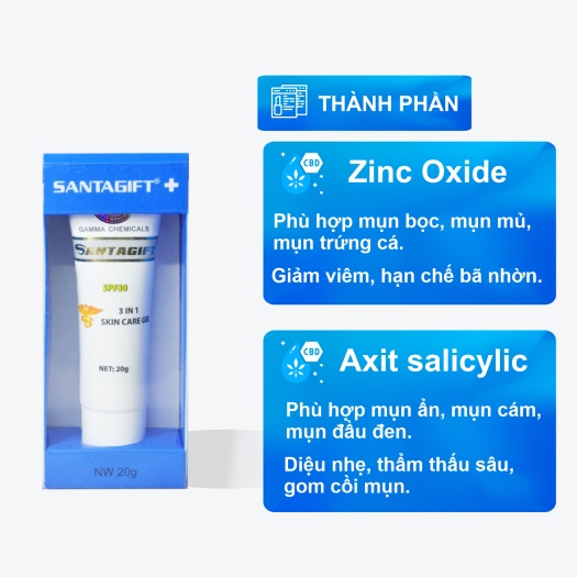 Kem Giảm Thâm Mụn SANTAGIFT –  Giảm Mụn Trứng Cá, Ngừa Thâm, Mờ Sẹo, Dưỡng Da Trắng sáng 20g