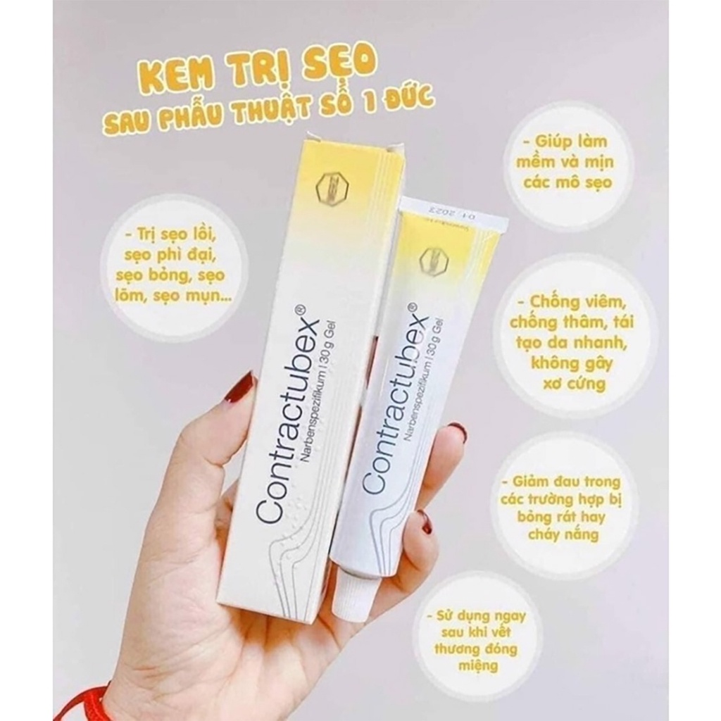 Kem làm mờ sẹo Contractubex của Đức 30g dạng bôi giúp xóa các mô sẹo dạng rỗ, da nám, sẹo lồi hay thâm làm hồi phục da