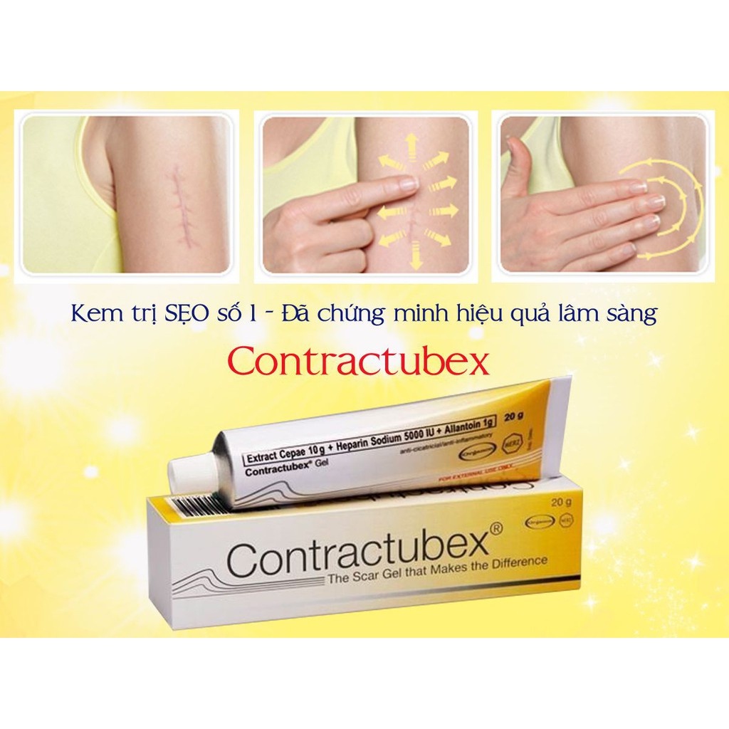 Kem làm mờ sẹo Contractubex của Đức 30g dạng bôi giúp xóa các mô sẹo dạng rỗ, da nám, sẹo lồi hay thâm làm hồi phục da