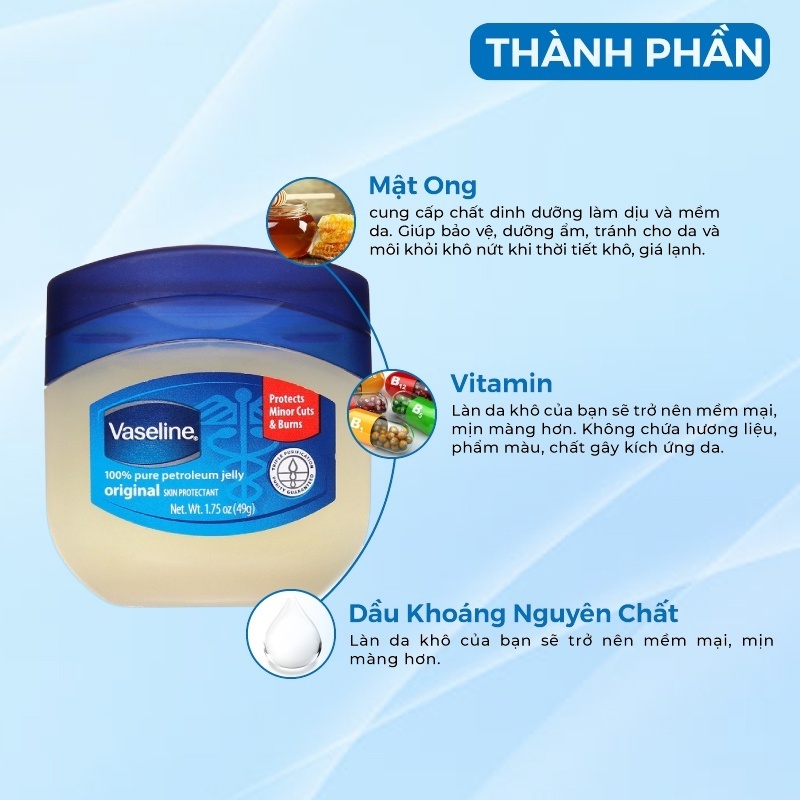 Sáp dưỡng ẩm đa năng cao cấp VASELINE 100% Pure Petroleum Jelly Original Uk