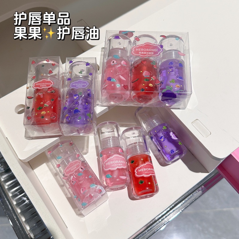 Herorange Trái Cây Son Dầu Trái Cây Dưỡng Ẩm Dưỡng Ẩm Son Bóng Son Môi Sơn Phủ Lớp Nước Bóng Dudu Son Bóng