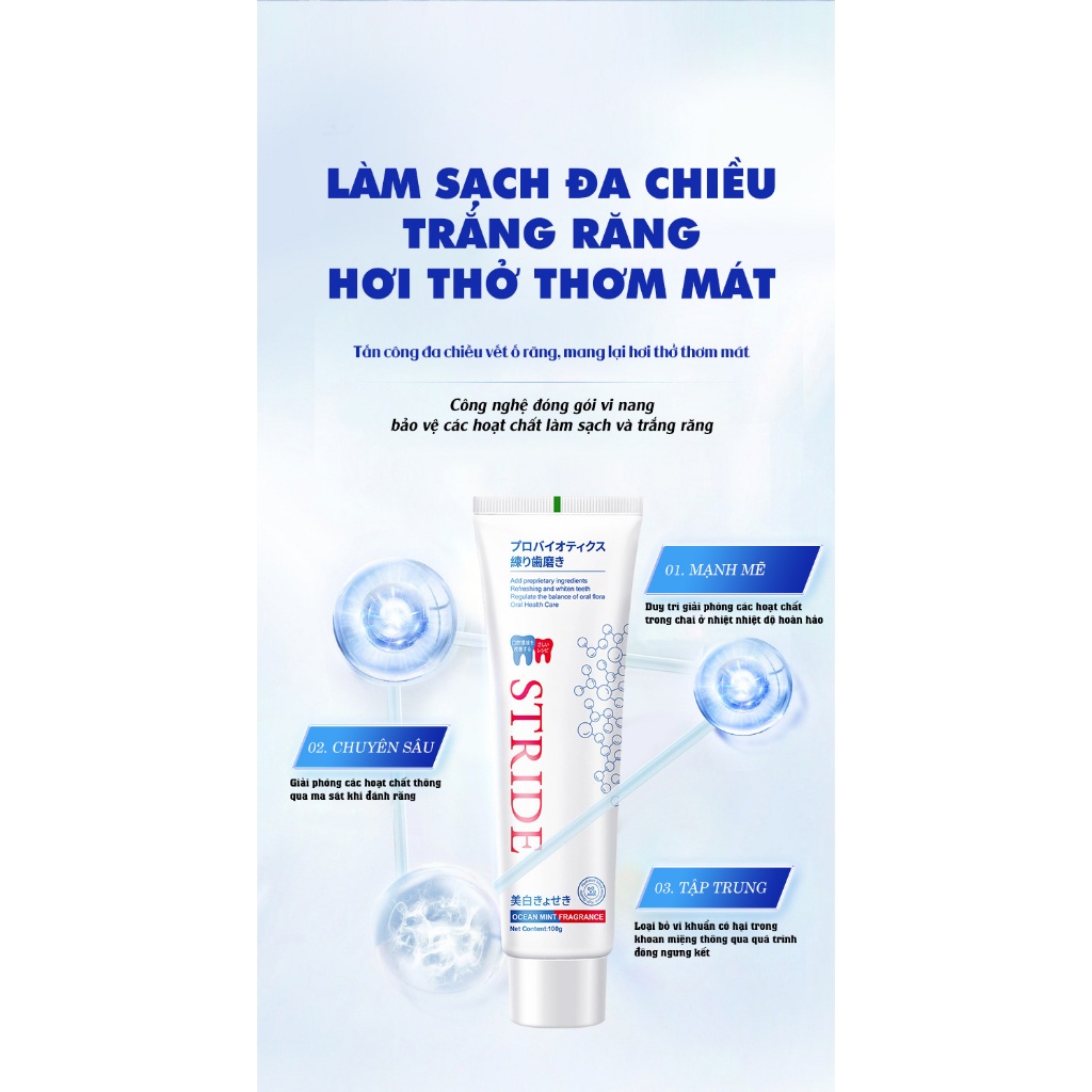 Kem đánh răng trắng răng thơm miệng STRIDE ngừa ê buốt sạch răng hiệu quả