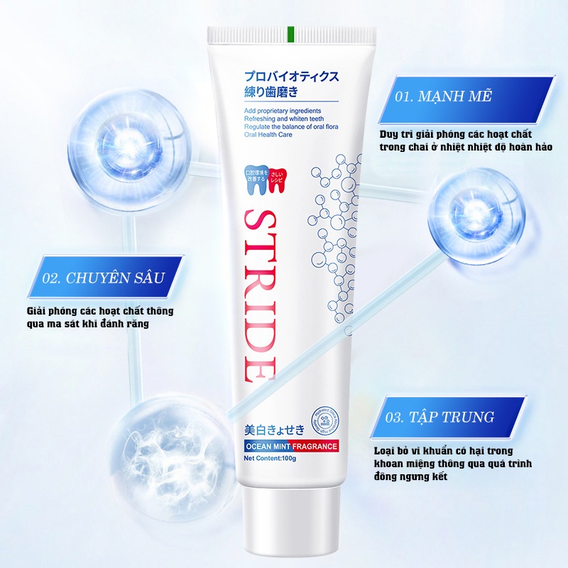 Kem đánh răng trắng răng thơm miệng STRIDE ngừa ê buốt sạch răng hiệu quả